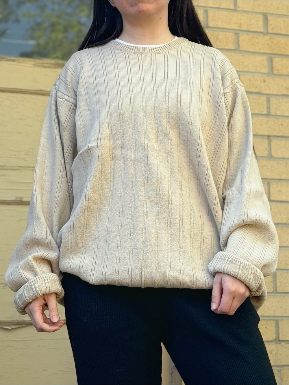 Vintage Arrow Beige Cotton Crewneck Sweater